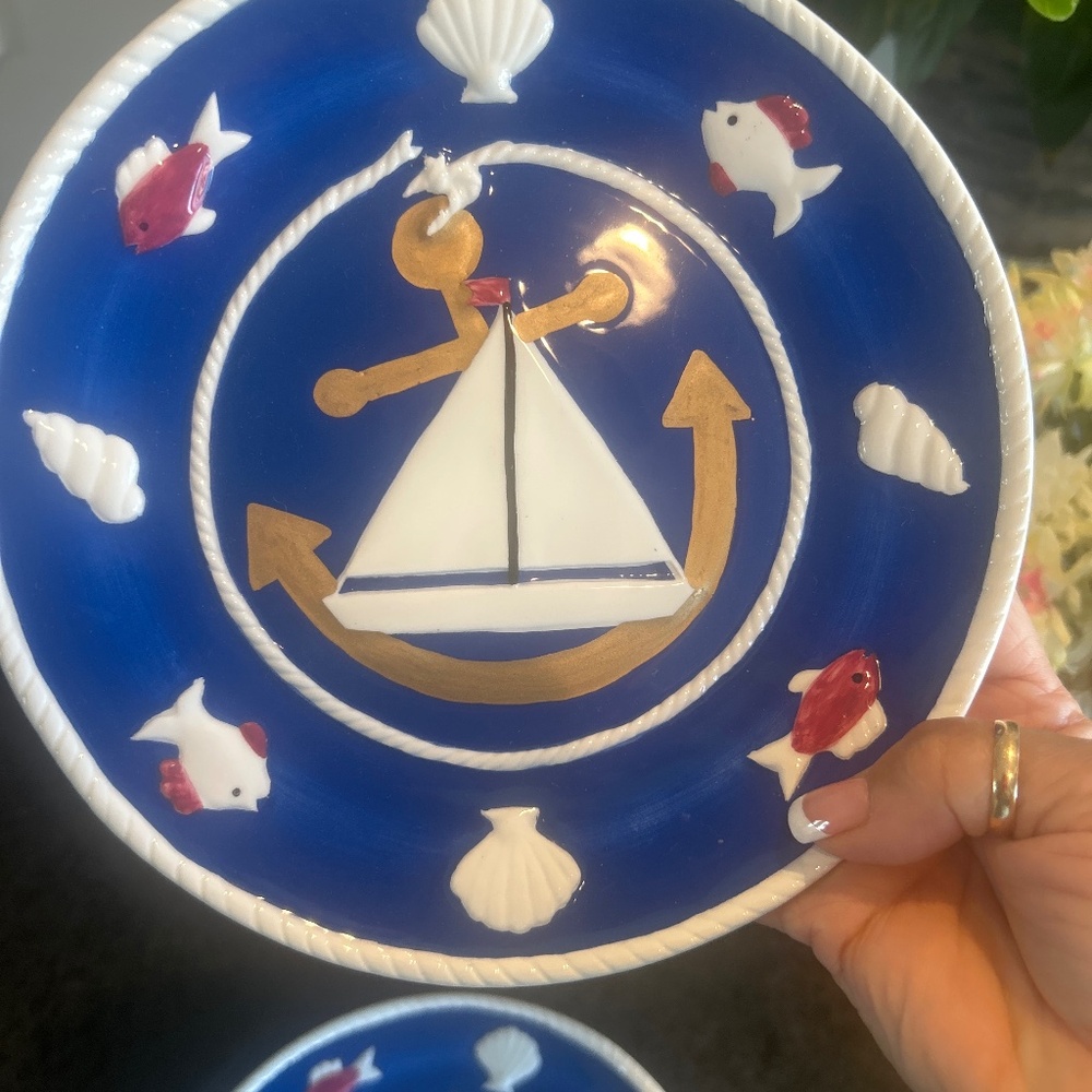 LEFTON BLUE and WHITE SAILBOAT NAUTICAL Plates